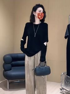 เสื้อยืดแขนยาวผู้หญิงสไตล์เกาหลี ทรงหลวม สไตล์ฤดูใบไม้ผลิ 2025 เสื้อแขนยาวแบบเรียบง่ายและทันสมัย เสื้อแขนยาวแบบใหม่