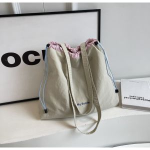 Fashion Large Capacity Tote Bag Lightweight Canvas Shoulder Bag Drawstring Women Handbag