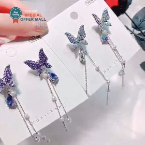【Party Queen】Korean Original Sparkling Shiny Butterfly Gems Drop Earrings for Women Stud Earings Jewerlies Good Gift