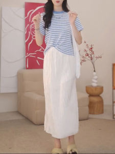 Gentle White Texture Sense Skirt Womens Summer New Arrival High Waist Slimming Long Dress Lined Pure Color All-Matching