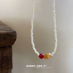 Red And Yellow Agate Natural Stone Rice Bead Necklace Vintage Design Clavicle Chain Jewelry for Women by SUNNYZOO