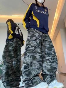 American Retro Camouflage Pants Womens Spring Autumn Casual Low Waist Loose Straight Leg High Street Style Multi-Pocket Workwear