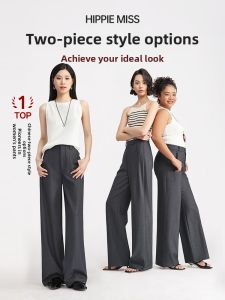 HIPPIE MISS | Boho Drape Gray Wool Trousers