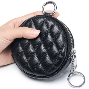 New round Diamond Pattern Leather Coin Purse Simple Small Circle Earphone Storage Bag Genuine Leather Coin Wallet for Women