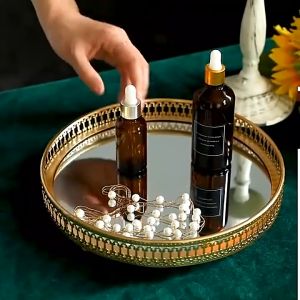 Nampan Baki Kaca European Gold Lace Mirror Tray Jewelry Serving Tray Organizer