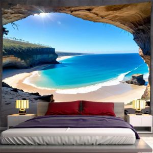 VIKAMA 2026 New Arrival Beach Scenery Tapestry | Cave-Themed Wall Hanging | Fabric Decor for Living Room Bedroom