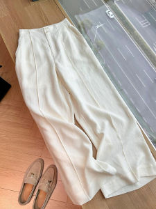 Quần ống rộng PAIBOLI mùa hè bằng vải lanh trắng cạp cao