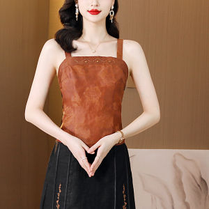 Silk Camisole Tank Top Womens Inner Wear Chinese Style Summer Outerwear Base Shirt Spring Autumn Layering Thin Fit Model