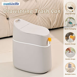 JustLiving เชือกผูกถังขยะพลาสติกถังขยะแคบแบบกดถังขยะทำความสะอาดถังขยะถังขยะห้องนอนพร้อมฝาถังขยะถังขยะแคบพร้อมที่จับ