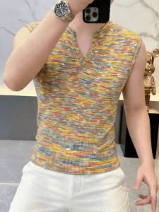 Kawadu | Rainbow Color Breathable Mens Knit Vest Small V-Neck