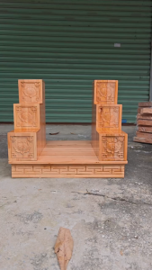 Combo Bục tam cấp gỗ xoan hoa sen và bàn kê bàn Thần Tài Thổ Địa gỗ xoan