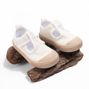 Spring Summer New Arrival Cute Candy Colors T-Strap Canvas Shoes Mesh Breathable Safety Toe Casual Soft Sole Girls Baby Toddler