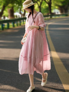 Breathable Slimming Hemp Pleated Inner Lining Dress