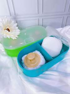 Tempat kotak bedak 2 lubang murah bonus 2 puff / bedak tabur bayi