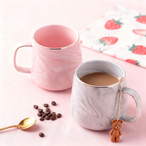 Pink/Grey Ceramic Mug Nordic Ins Style Marbled Gold Rim Coffee Cup Oatmeal Breakfast Cup Valentines Day Dift Couple water cups