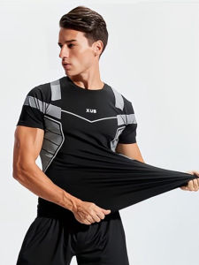 Quick Dry Fitness Sports Compression Shirt Mens Short Sleeve Absorb Sweat Breathable Basketball High Elastic Running Top Summer Thin