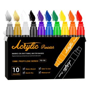 10 Colors Jumbo Markers 15mm Jumbo Felt Tip Acrylic Paint Markers for Rock Painting Poster Stone Ceramic Glass Wood Canvas