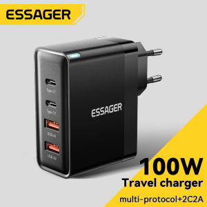 Essager 100W 2C2A Desktop Charger GaN USB C PD Fast Charging Station QC 3.0 PD 3.0 Type C Quick Charge For iPhone Samsung Huawei MacBook Mobile Phone Chargers