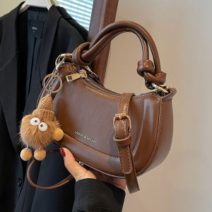 Trendy Retro Texture Womens Bag 2024 New Style Shoulder Crossbody Bag Soft PU Leather Zipper Closure Casual Handbag