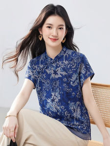 La Chapelle | Chinese Style Floral Print Short-sleeved Shirt