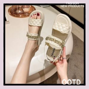 QKKshop  (ส่งไวอยู่ไทย)รองเท้าแตะรัดส้น รองเท้าแฟชั่นผู้หญิงประดับโซ่ทอง🌟รองเท้ารัดส้น คลาสสิค สไตล์เกาหลีมี3สีให้เลือกสรรกันแบบกรุบ