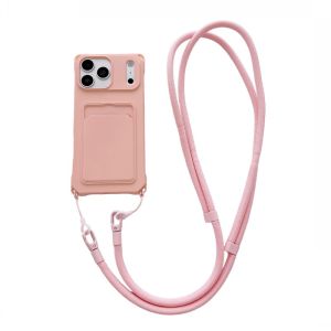 Wallet Lanyard Case For iPhone 18 Pro Max 17 14 12 13 15 16 Plus 17E 16E Card Shockproof Candy Crossbody Neck Cord Strap Cover