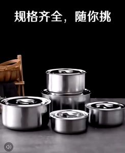 Nồi inox / Thố inox có nắp dùng được bếp từ - Thố Inox Không Quai Có Nắp Đậy Đủ Kích Thước Cao Cấp