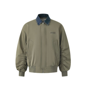 CHINISM | Denim Patchwork Mock Two-Piece Structured Silhouette MA1 Flight Jacket Winter