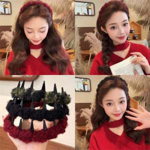 Autumn Winter Plush Hairband Womens High Hairline Face Washing Red Simple Elegance Hair Clip Hair Accessories with Teeth