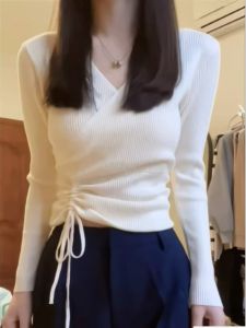 PEIXI | Slim Fit V-Neck Knitwear Long Sleeved Top