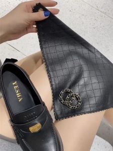 Fashionable Metal Logo Genuine Leather Triangle Scarf for Women by Mrs Chen New Autumn Style Youthful Pure Color Sheepskin Wrap