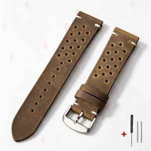 18mm 19mm 20mm 21mm 22mm 24mm Handmade Watch Strap Dark Brown Breathable Porous Watchbands Vintage Racing Leather Watch Straps