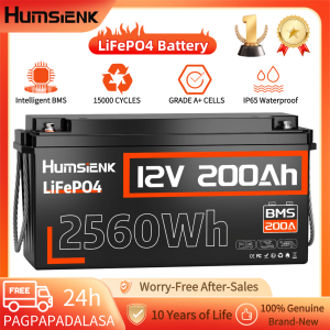Humsienk 12V 200Ah LiFePO4 Battery Deep Cycle Lithium Iron Phosphate Built-in BMS for Solar System / Inverter / Off-grid