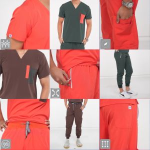 KAIZEN.PH Scrub Suit 2nd Gen KSS2G-15 Tri-color Design Top and Zipper Front 8-Pocket Pants