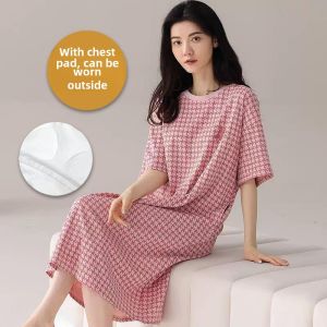 Langsha Pure Cotton Korean Style Sleepwear Short Sleeve One-Piece Casual Lightweight Sweet Home Clothes for Women Summer