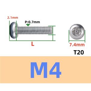 10Pcs SS 304 A2-70 M4 M5 M6 Stainless Steel Torx Button Head Security Screws with Anti-Theft Pin - Tamper Proof Six Lobe Bolts