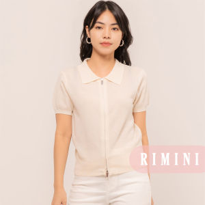 RIMINI - Bluss Lengan Pendek Wanita Zipper Knit Size XS-XL - Anahera Top CC31557
