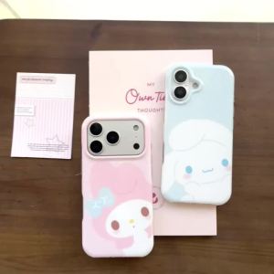 Sanrio | Cute Polka Dot Big Face My Melody Cinnamoroll Cartoon Phone Case For iphone 17 16 15 Pro Max 17 Acrylic Shockproof Bumper Cover