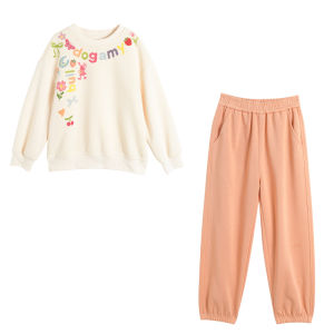 Childrens Printed Two-Piece Set Autumn Fashionable Hoodie Pants Dopaamine Print Casual Style Girls Clothing Dog Brand