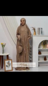 Mukena Terusan Dewasa Jumbo Bordir Maissa Katun Mikro Premium Lajuran Santriwati Simple Dan Mewah by AL-Hazma