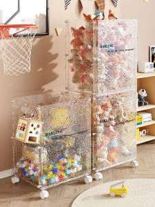 Transparent Toy Storage Box Childrens Living Room Doll Organizer Wheeled Storage Basket Multi-Functional Plastic Container