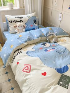 100% Pure Cotton Cartoon Student Dormitory Bedding Set 1.2m Bed Sheet Cover Duvet Cover Three-Piece Set Four-Piece Set