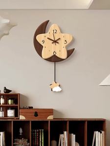 BEISIJIA | Creative Retro Moon Clock Wall Mounted Drilling Free Wooden