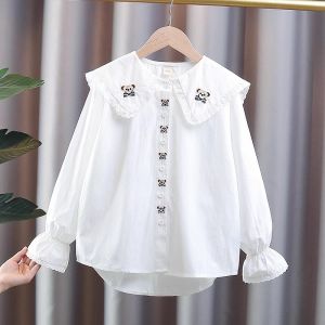 Girls White Long Sleeve Lace Trim Shirt Spring Autumn New Style Childrens Clothing Big Kids Fashionable Sweet Style Blouse