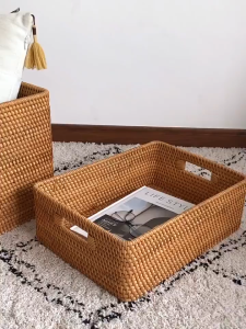 TURTLE High Quality Handwoven Rattan Basket with Handle Desktop Storage Box Cosmetic Snack