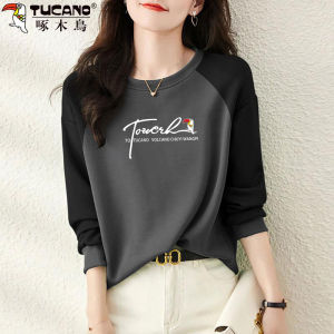 TUCANO 2025 Autumn Fashion Slim Fit Long Sleeve Color Block Womens Sweatshirt Korean Design Versatile round Neck Top