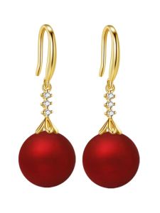 S925 Pure Silver Red Pearl Earrings Womens Fashionable Hanging Hook Style Water Zircon New Years Ear Jewelry Elegant