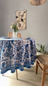 Fab Home PH Hand Block Cotton Handblock Tablecloth Premium Quality Printed Table Cloth 6 seater 60x90 inches
