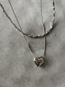 Sweet Elegant Detachable Small Square INS Shiny Heart Layered Necklace Clavicle Chain Alloy/Silver/Gold Plated Geometric Pattern for Women