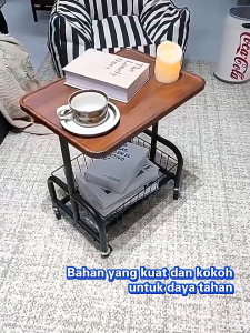 Meja Sudut Ruang Tamu Aesthetic Meja Samping Tempat Tidur Portable Meja Kopi Rak Kamar Dengan 360° Roda
